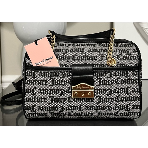 Juicy Couture Handbags - NWT Juicy Couture Pop That Lock Satchel, Black/Beige